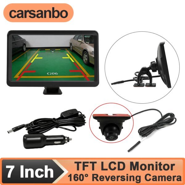 654237-34a79e.jpg Carsanbo AHD 1080P 160 درجة عكس نظام الكاميرا الاحتياطية 7 بوصة TFT شاشة الكريستال السائل شاشة الرؤية الخلفية للسيارة مع خط وقوف السيارات DIY