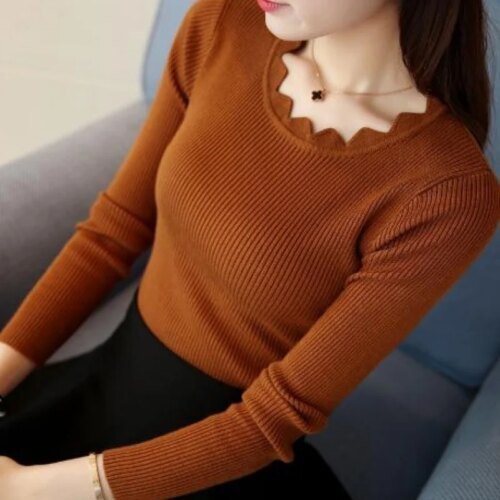 سترة نسائية غير رسمية محبوكة بلوفر أبيض نحيف بأكمام طويلة بلوزات خريف وشتاء 2024 برقبة على شكل فراشة سترة نسائية 7167 50